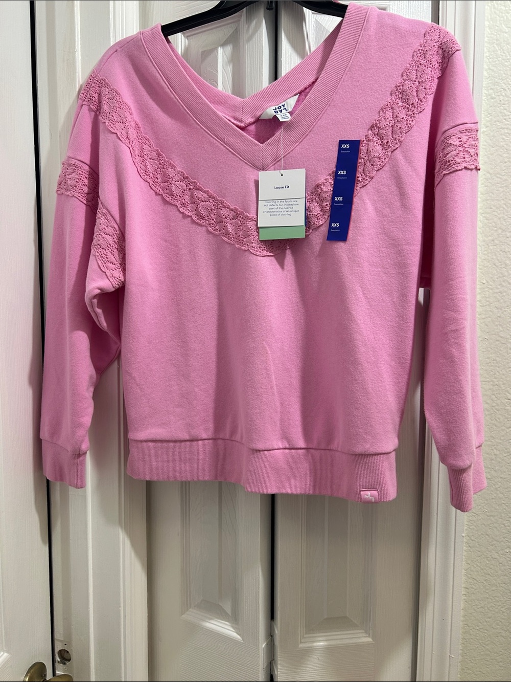 JoyLab Pink V-Neck Sweater with Lace Trim